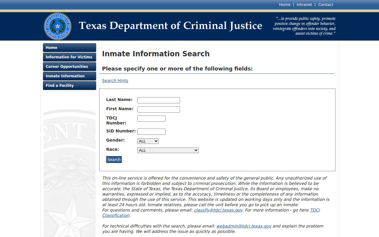 TDCJ locator for custody after a Stonewall County arrest