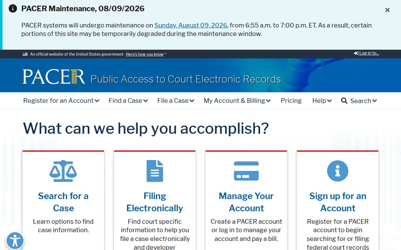 Federal PACER access separate from Stonewall County criminal court cases