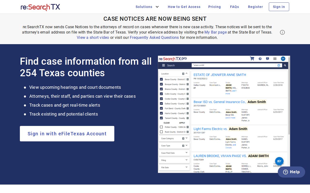 Stonewall County criminal court case search through re SearchTX