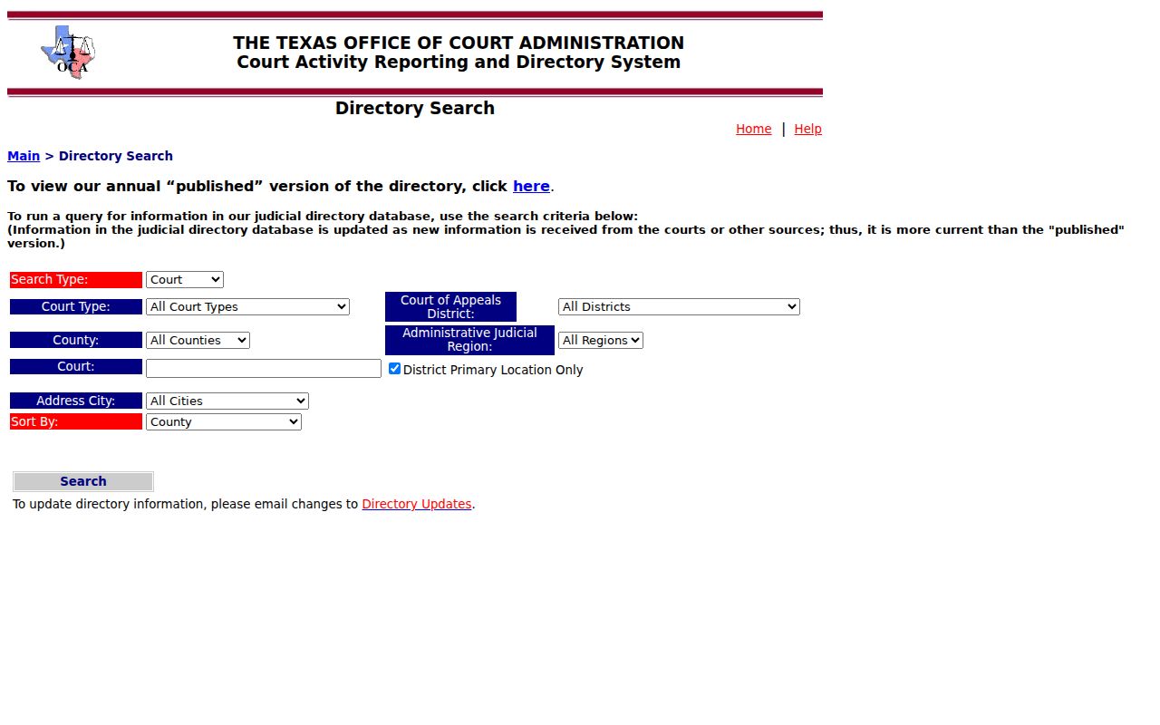 Texas directory fields for Stonewall County criminal courts