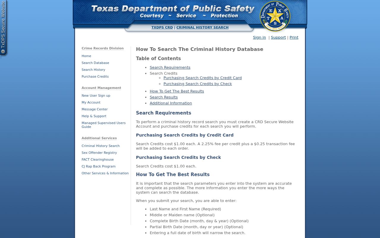 Stonewall County criminal record DPS search credit guidance